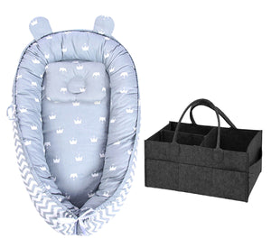 Star Babies Baby Bed Sleeping Pod - Blue with Caddy Diaper Organizer - Black