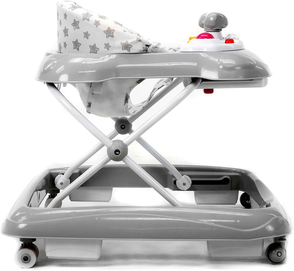 Asalvo Diver Baby Walker, 12 Melodies, LED Lights, 3 Heights, 6-12 months, Stars Grey