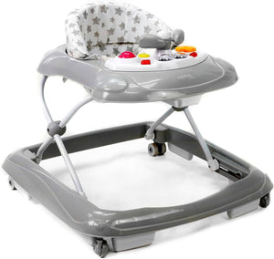 Asalvo Diver Baby Walker, 12 Melodies, LED Lights, 3 Heights, 6-12 months, Stars Grey