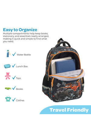 MOON 3 in 1 Kids Backpack Set - (16-Inch) Premium Kids School Bag with Lunch Bag & Pencil Case-Racing Car