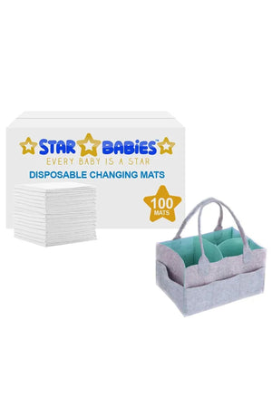 Star Babies - Combo Disposable Changing Mat - 100 pcs with Diaper Caddy
