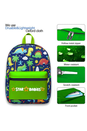Star Babies Set of 4 – Jungle Green Theme 16" School Bag, 4-Compartment Lunch Box, Insulated Lunch Bag, 500ml Water Bottle