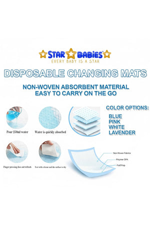 Star Babies Disposable Changing Mats 60x60cm- Pack of 150 -White