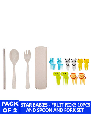 Star Babies - Fruit Picks 10 Pcs With Organic Cutlery Set - Cream