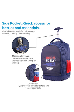 MOON Licensed Top Gun 3-in-1 Kids Trolley Set - (18-Inch) Premium Kids School Bag with Lunch Bag & Pencil Case-Blue