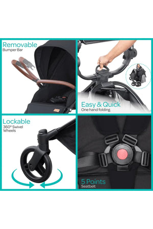 MOON Riche Advanced Baby Stroller ,360° Rotating Handle-Grey