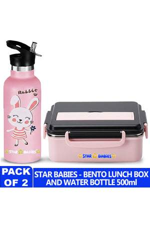 Star Babies Kids Lunch Box & Water Bottle Set | 500ml Stainless Steel Water Bottle | 5-Compartment Food Grade 304 Stainless Steel Lunch Box