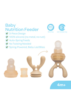 Moon Baby Fruit Feeder Teether | Silicone Pacifier for Infants & Toddlers | BPA-Free Snack Holder,Chewing Trainer- Beige