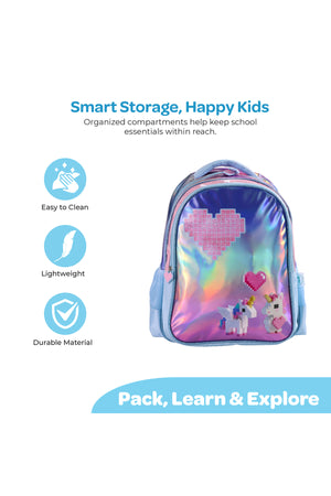 MOON Unicorn Backpack Set for Girls 3 in 1 – 16 Inch Premium Kids School Bag with Lunch Bag & Pencil Case-Pink &Blue