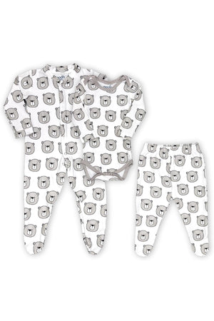 MOON Organic Baby 3 in 1 Gift Set- Romper-Body Suit-Jogger for 12-18 Months - Bear Print