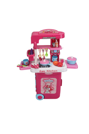 Urban Tots Big Trolly Kitchen Set – Realistic Kitchen Role-Play With Fun Accessories-Pink