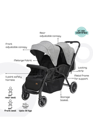 MOON Dois - Twin Stroller - Grey, Twin Baby Stroller Pram