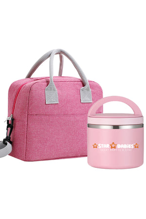 Star Babies Insulated Lunch Bag with Stainless Steel Food Jar- Pink