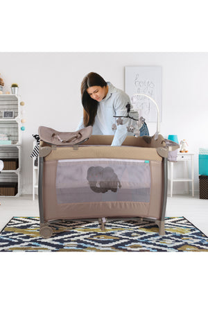 MOON Joypod Playpen with Removable Diaper Changer , Musical Toy & Lockable Wheels-Beige
