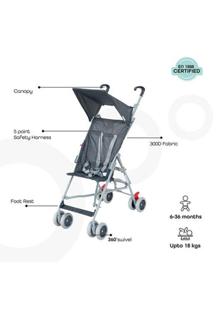 MOON - Jet Ultra Light Weight Fold Buggy Stroller Buggy - Dark Grey