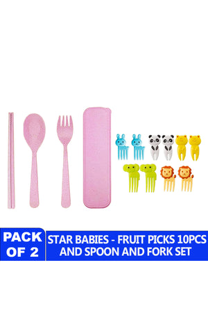 Star Babies - Fruit Picks 10 Pcs With Organic Cutlery Set - Pink