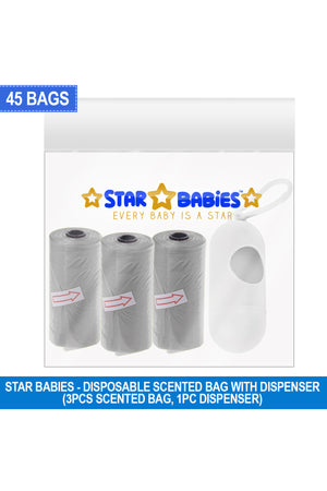 Star Babies - Scented Nappy Bag With Dispenser Pack of 3/45 Bags- Grey