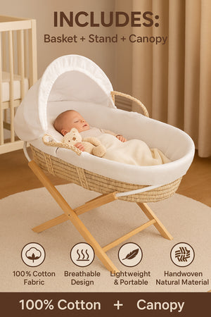 Kikibebe Wooden Fun Moment Moses Basket With Foldable Stand – Wood