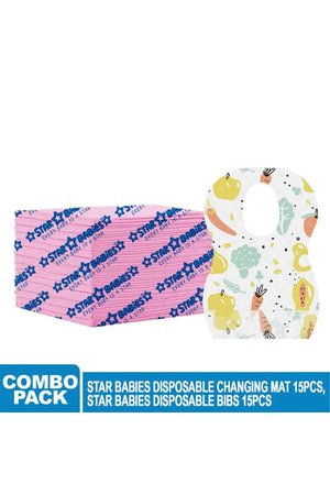 Star Babies - Disposable Bibs Fruits Print 15pcs With Changing Mat 15pcs - Pink