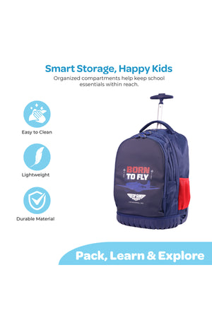 MOON Licensed Top Gun 3-in-1 Kids Trolley Set - (18-Inch) Premium Kids School Bag with Lunch Bag & Pencil Case-Blue