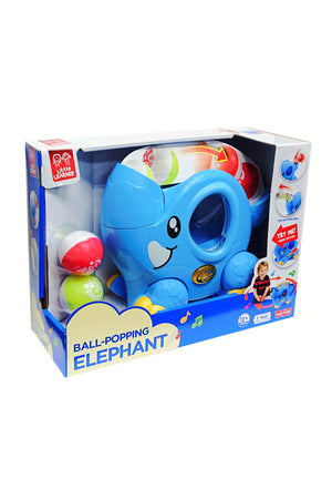 Little Learners Ball-Popping Elephant - Motorized Walking Toy with Flashing Lights & Sounds, Rotatable Trunk, Includes 2 Balls, 12M+