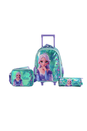 MOON Elsa 3 in 1 Trolley Set - (16-Inch) Premium Kids School Bag with Lunch Bag & Pencil Case