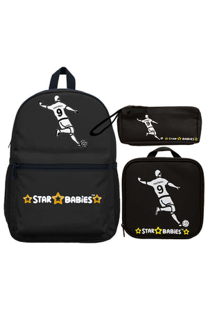 Star Babies 16-Inch Football Themed Children's Backpack with Adjustable Shoulder Strap for Hiking Large with Bento Lunch Bag and Dual Zipper Pencil Case Pack of 3