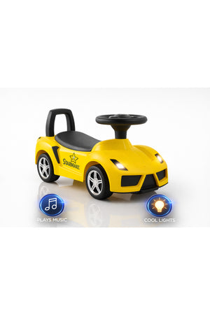 StarMarz Yellow Sports Ride-On Car – Foot-to-Floor Baby Push Car with Steering Wheel, Backrest & Smooth Wheels – Indoor/Outdoor Toddler Ride-On Toy (1–4 Years) – Yellow Edition