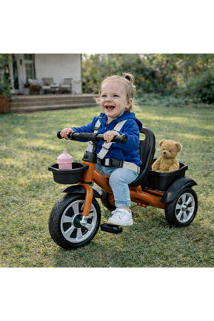StarMarz Toddler 3-Wheel Tricycle Ride-On Toy with Safety Seat, Cup Holder & Rear Storage Basket - Brown