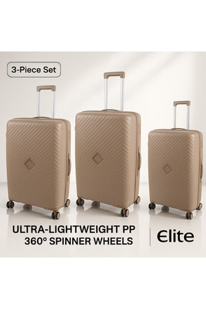 ELITE 3-Piece Hard-Shell Luggage Set (20/24/28) – Lightweight Spinner Suitcase – Beige Gold