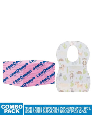 Star Babies - Disposable Changing Mat Pink 12pcs & Bibs 12pcs