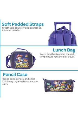 MOON Licensed Paw Patrol 3 in 1 Kids Trolley Set - (16-Inch) Premium Kids School Bag with Lunch Bag & Pencil Case-Blue