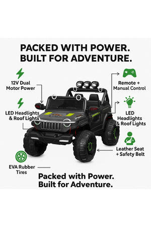 Urban Tots-Jeep-1166 Battery Operated Jeep For Kids With Wireless Remote Control, 12V8Ah Battery, 15000 Rpm Tyre Motor, 7000 Rpm Steering Motor-Black , Green & White Green