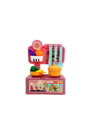 Galaxy Mini Dining Table Kitchen Playset with Window Box, Wheat Pink Pretend Play Cooking Set with Utensils and Food Accessories, Kids Role Play Kitchen Toy for Girls and Boys