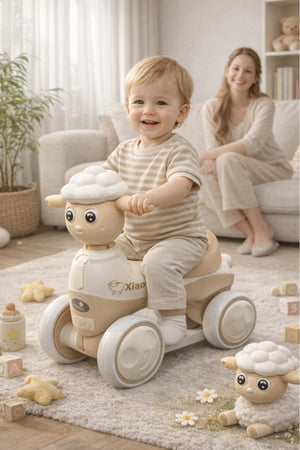 StarMarz Musical Animal Ride-On for Toddlers, Cute Sheep Design with Lights & Music, Smooth Wheels, Indoor Baby Ride-On Toy for Kids 1–4 Years - Beige