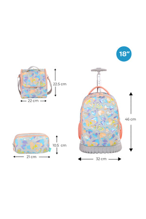 MOON 3 in 1 Kids Trolley Set - (18-Inch) Premium Kids School Bag with Lunch Bag & Pencil Case-Pink