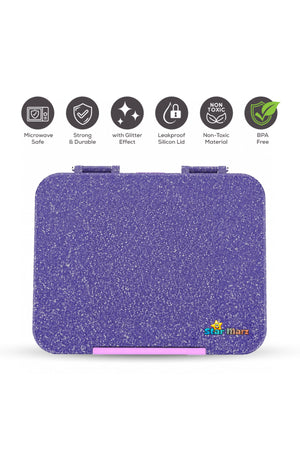 StarMarz Bento Glitter Lunch Box – Unicorn Theme – 4–6 Compartments, 1195Ml, Sandwich Cutters, Fruit Pickers & Detachable Tray – Multicolor