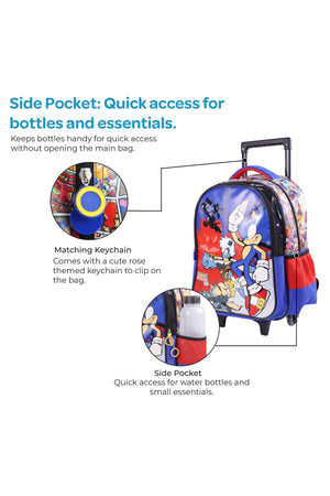 MOON Licensed SONIC the Hedgehog 3 in 1 Kids Trolley Set - (16-Inch) Premium Kids School Bag with Lunch Bag & Pencil Case-Red&Blue