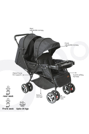 MOON Magnum Tandem Easy Fold Twin Travel Stroller,Black