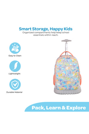MOON 3 in 1 Kids Trolley Set - (18-Inch) Premium Kids School Bag with Lunch Bag & Pencil Case-Pink