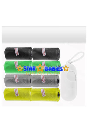 Star Babies - Scented Nappy Bag 8 Packs/120 Bags & Dispenser - Black/Grey/Green/Yellow