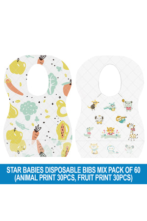 Star Babies - Disposable Bibs - Pack of 50 - Animal Print/Fruits Print