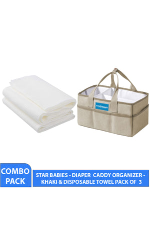 Star Babies - Caddy Diaper Bag Organizer & Disposable Towel 3pcs - Khaki
