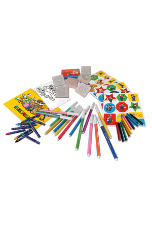 Super Mario Giant Art & Craft Set – 60 Washable Markers, 10 Pencil Crayons, 10 Wax Crayons, 6 Stamps, Ink Pad, Coloring Book, Notebook & 30 Stickers – Kids Creative Activity Kit