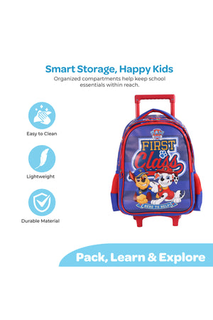 MOON Licensed Paw Patrol First Class 3 in 1 Kids Trolley Set - (16-Inch) Premium Kids School Bag with Lunch Bag & Pencil Case-Red&Blue