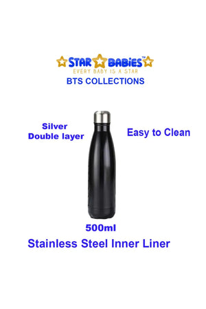 Star Babies - School Backpack With Eco Friendly Double Layer - BPA Free Lunch Box, Stainless Steel Water Bottle 500ml - Black