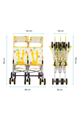 MOON Jet Plus Twin Buggy Lightweight Travel strollers -Umbrella Fold- up to 30Kg,6m+ - Yellow