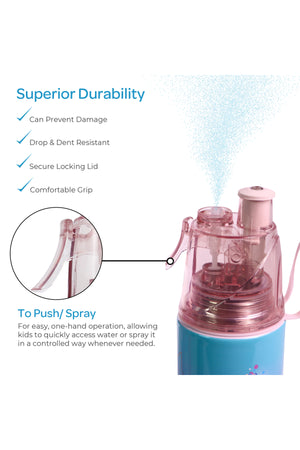 MOON Licensed Simmer & Shine Kids Water Bottle with Spray Mist | Cooling Spray | BPA-Free Stainless Steel | Leak-Proof for School, Camping, Hiking, Outdoor Play | Girls Water Bottle |500ml