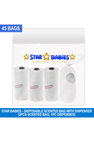 Star Babies - Scented Nappy Bag With Dispenser Pack of 3/45 Bags- White