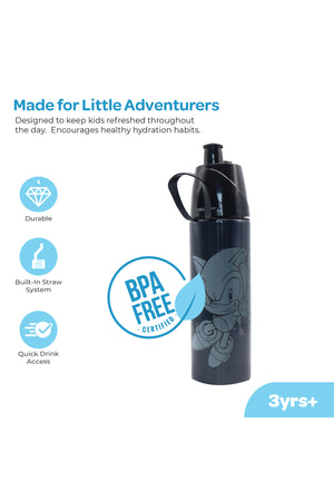 MOON Licensed Sonic Kids Water Bottle with Spray Mist | Cooling Spray | BPA-Free Stainless Steel | Leak-Proof for School, Camping, Hiking, Outdoor Play | Boys Water Bottle |500ml